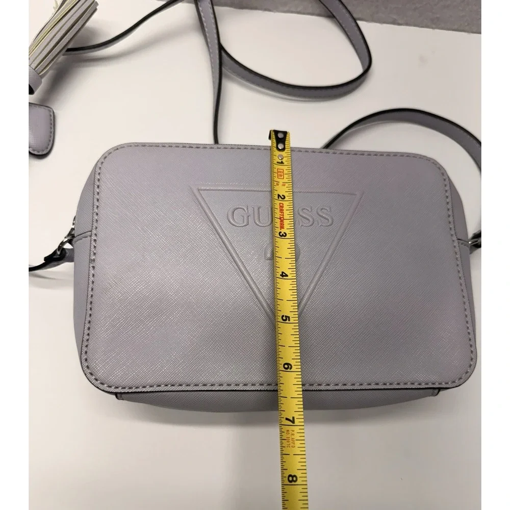 GUESS LE637112 Camera Crossbody Bag Pastel Lavender Purple Grey Saffiano Tassel